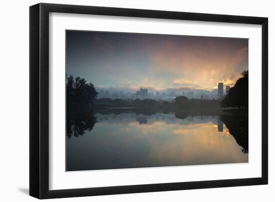 Sunrise on a Lake in Sao Paulo's Ibirapuera Park-Alex Saberi-Framed Photographic Print