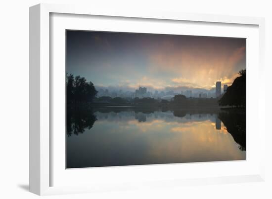 Sunrise on a Lake in Sao Paulo's Ibirapuera Park-Alex Saberi-Framed Photographic Print