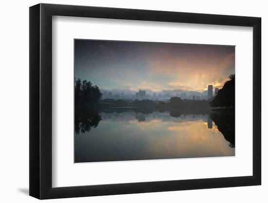 Sunrise on a Lake in Sao Paulo's Ibirapuera Park-Alex Saberi-Framed Premium Photographic Print