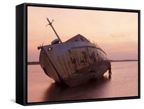 Sunrise on Fishing Boat Washed Ashore During Hurricane Opal, Pensacola Bay, Florida, USA-Maresa Pryor-Framed Stretched Canvas