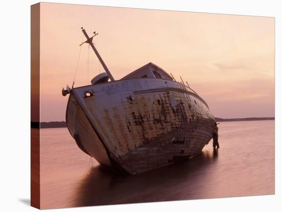 Sunrise on Fishing Boat Washed Ashore During Hurricane Opal, Pensacola Bay, Florida, USA-Maresa Pryor-Stretched Canvas