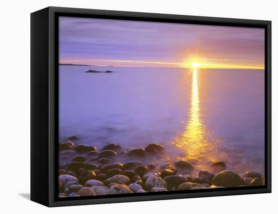 Sunrise on Fog and Shore Rocks on the Atlantic Ocean, Acadia National Park, Maine, USA-Christopher Talbot Frank-Framed Stretched Canvas