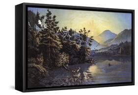 Sunrise on Lake Saranac-Currier & Ives-Framed Stretched Canvas