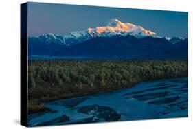 Sunrise on Mnt Denali, Trapper Creek pullout view, Alaska near Mount Denali Lodge-null-Stretched Canvas