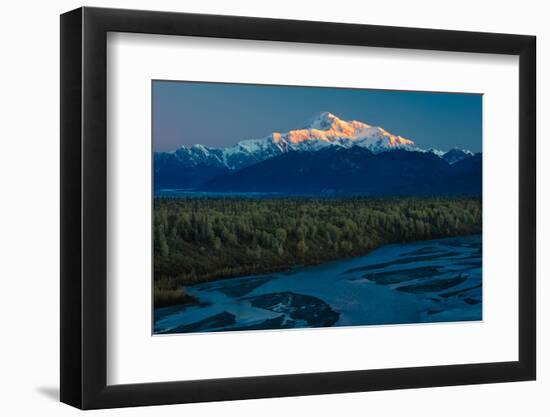 Sunrise on Mnt Denali, Trapper Creek pullout view, Alaska near Mount Denali Lodge-null-Framed Photographic Print