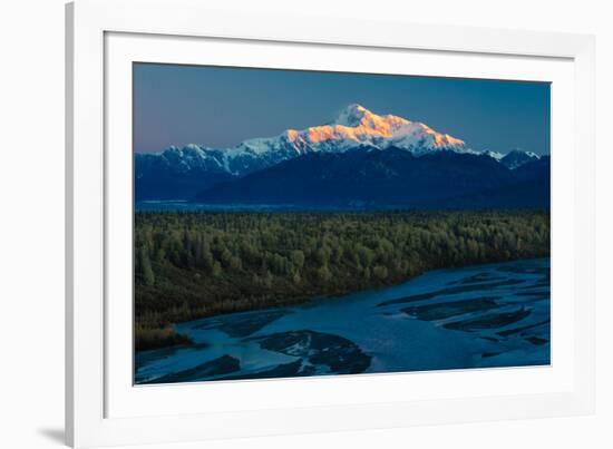 Sunrise on Mnt Denali, Trapper Creek pullout view, Alaska near Mount Denali Lodge-null-Framed Photographic Print