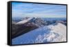 Sunrise on Mountain Catria from the summit of Cucco in winter, Apennines, Umbria, Italy, Europe-Lorenzo Mattei-Framed Stretched Canvas