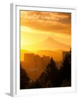 Sunrise on Mt Hood and Downtown, Portland, Oregon, USA-Janis Miglavs-Framed Premium Photographic Print