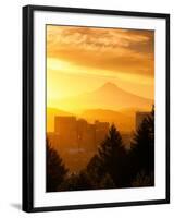 Sunrise on Mt Hood and Downtown, Portland, Oregon, USA-Janis Miglavs-Framed Photographic Print