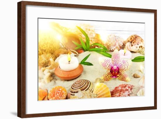 Sunrise on the Beach Spa Concept-Olga Mark-Framed Photographic Print