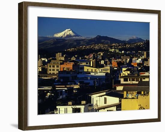 Sunrise on the City and Cotapaxi Volcano, Quito, Ecuador-Paul Harris-Framed Photographic Print