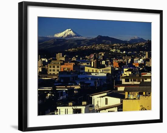 Sunrise on the City and Cotapaxi Volcano, Quito, Ecuador-Paul Harris-Framed Photographic Print