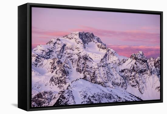 Sunrise on the Disgrazia Mountain in Winter, Malenco Valley, Lombardy, Italy-ClickAlps-Framed Stretched Canvas
