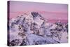 Sunrise on the Disgrazia Mountain in Winter, Malenco Valley, Lombardy, Italy-ClickAlps-Stretched Canvas