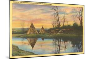 Sunrise on the Reservation, Tepees-null-Mounted Art Print