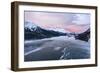 Sunrise on the snowcapped mountains and frozen Lake Silvaplana, aerial view, Maloja-Roberto Moiola-Framed Photographic Print