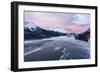 Sunrise on the snowcapped mountains and frozen Lake Silvaplana, aerial view, Maloja-Roberto Moiola-Framed Photographic Print