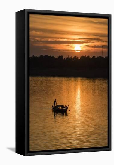 Sunrise on the Tonle Sap River Near the Village of Kampong Tralach, Cambodia, Indochina-Michael Nolan-Framed Stretched Canvas