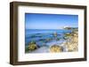 Sunrise on turquoise sea frames the medieval Falconara Castle, Butera, Province of Caltanissetta, S-Roberto Moiola-Framed Photographic Print