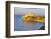 Sunrise on turquoise sea frames the medieval Falconara Castle, Butera, Province of Caltanissetta, S-Roberto Moiola-Framed Photographic Print