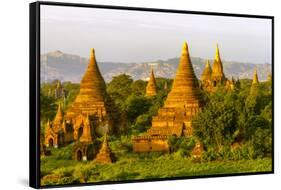 Sunrise over Bagan. Seen from Shwesandaw Pagoda. Bagan. Myanmar-Tom Norring-Framed Stretched Canvas