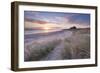 Sunrise over Bamburgh Beach and Castle from the Sand Dunes, Northumberland, England. Spring (March)-Adam Burton-Framed Photographic Print