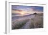 Sunrise over Bamburgh Beach and Castle from the Sand Dunes, Northumberland, England. Spring (March)-Adam Burton-Framed Photographic Print