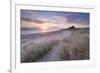 Sunrise over Bamburgh Beach and Castle from the Sand Dunes, Northumberland, England. Spring (March)-Adam Burton-Framed Photographic Print