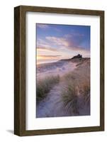 Sunrise over Bamburgh Beach and Castle from the Sand Dunes, Northumberland, England. Spring (March)-Adam Burton-Framed Photographic Print