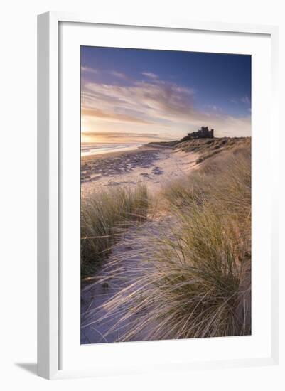 Sunrise over Bamburgh Castle, Northumberland, England. Spring-Adam Burton-Framed Photographic Print