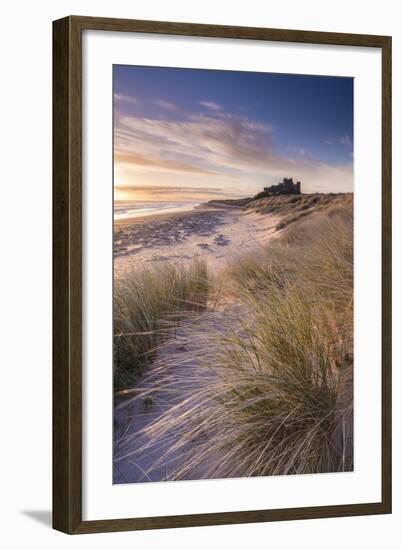 Sunrise over Bamburgh Castle, Northumberland, England. Spring-Adam Burton-Framed Photographic Print