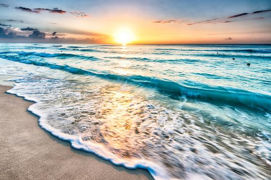 Sunrise over Beach in Cancun-null-Framed Art Print