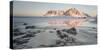 Sunrise over Flakstad and Skagsanden beach. The coast near Flakstad, island Flakstadoya. The Lofote-Martin Zwick-Stretched Canvas