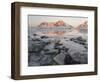 Sunrise over Flakstad and Skagsanden beach. The coast near Flakstad, island Flakstadoya. The Lofote-Martin Zwick-Framed Photographic Print