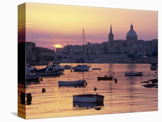 Sunrise over Msida Creek to Valletta with Dome of Carmelite Church, Valletta, Malta, Mediterranean,-Stuart Black-Stretched Canvas