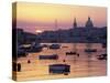 Sunrise over Msida Creek to Valletta with Dome of Carmelite Church, Valletta, Malta, Mediterranean,-Stuart Black-Stretched Canvas