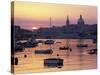 Sunrise over Msida Creek to Valletta with Dome of Carmelite Church, Valletta, Malta, Mediterranean,-Stuart Black-Stretched Canvas