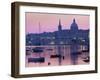 Sunrise over Msida Creek to Valletta with Dome of Carmelite Church, Valletta, Malta, Mediterranean,-Stuart Black-Framed Photographic Print