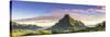 Sunrise over Mt Rotui, Opunohu Bay and Cook's Bay, Moorea, French Polynesia-Matteo Colombo-Stretched Canvas