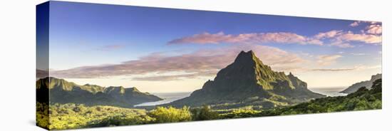 Sunrise over Mt Rotui, Opunohu Bay and Cook's Bay, Moorea, French Polynesia-Matteo Colombo-Stretched Canvas