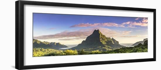 Sunrise over Mt Rotui, Opunohu Bay and Cook's Bay, Moorea, French Polynesia-Matteo Colombo-Framed Photographic Print