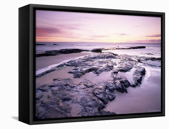 Sunrise Over North Sea from Bamburgh Beach, Bamburgh, Northumberland, England, United Kingdom-Lee Frost-Framed Stretched Canvas