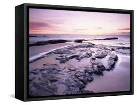 Sunrise Over North Sea from Bamburgh Beach, Bamburgh, Northumberland, England, United Kingdom-Lee Frost-Framed Stretched Canvas