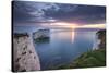 Sunrise over Old Harry Rocks, Jurassic Coast, Dorset, England. Spring-Adam Burton-Stretched Canvas