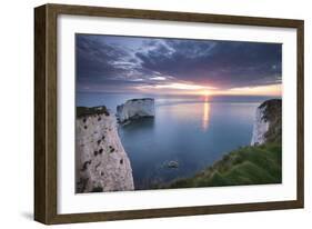 Sunrise over Old Harry Rocks, Jurassic Coast, Dorset, England. Spring-Adam Burton-Framed Photographic Print