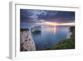 Sunrise over Old Harry Rocks, Jurassic Coast, Dorset, England. Spring-Adam Burton-Framed Photographic Print