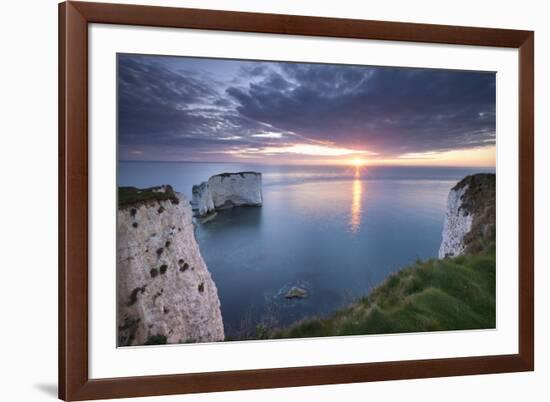 Sunrise over Old Harry Rocks, Jurassic Coast, Dorset, England. Spring-Adam Burton-Framed Photographic Print