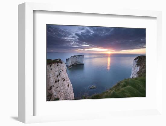 Sunrise over Old Harry Rocks, Jurassic Coast, Dorset, England. Spring-Adam Burton-Framed Photographic Print