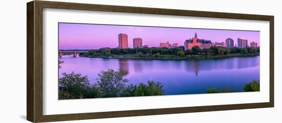 Sunrise over South Saskatchewan River and Saskatoon Skyline, Saskatchewan, Canada-null-Framed Photographic Print