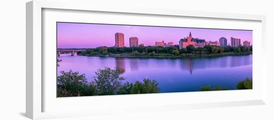 Sunrise over South Saskatchewan River and Saskatoon Skyline, Saskatchewan, Canada-null-Framed Photographic Print